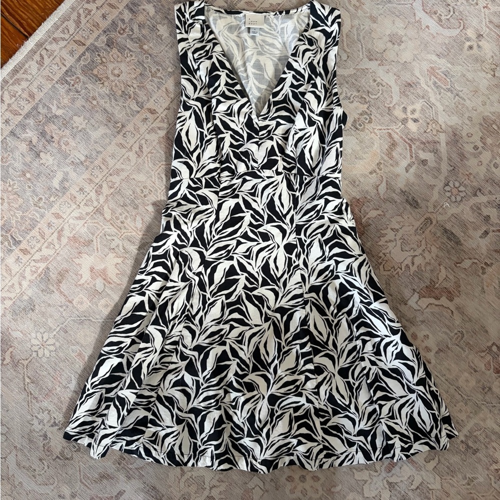 A New Day Black and Cream Leaf Print Summer Dress